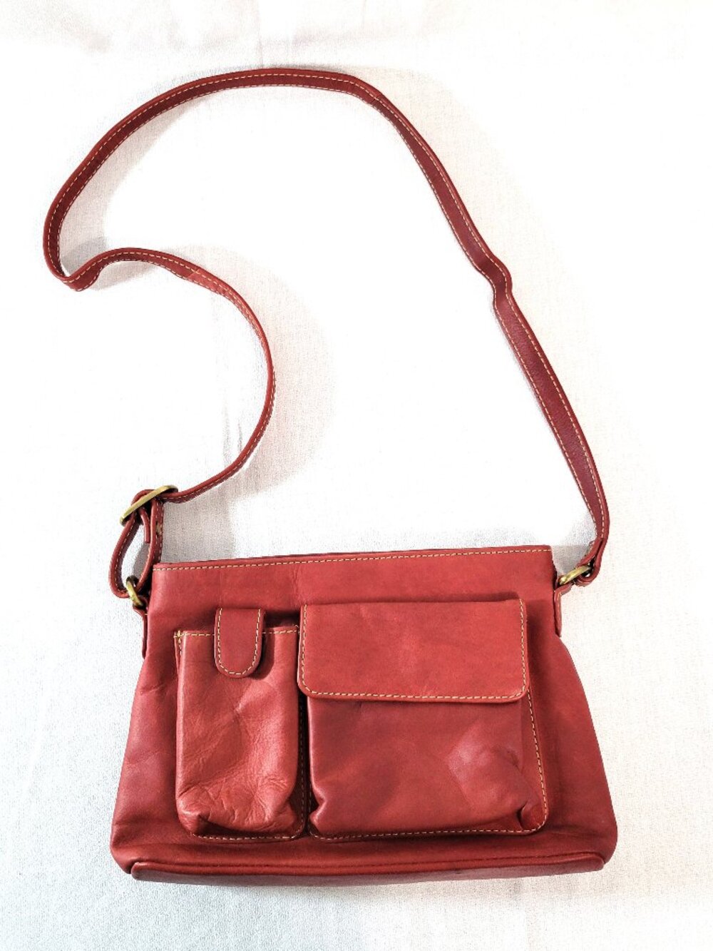 Vintage Chaos Leather Collection Red Handbag - Genuine Leather Organizer Purse